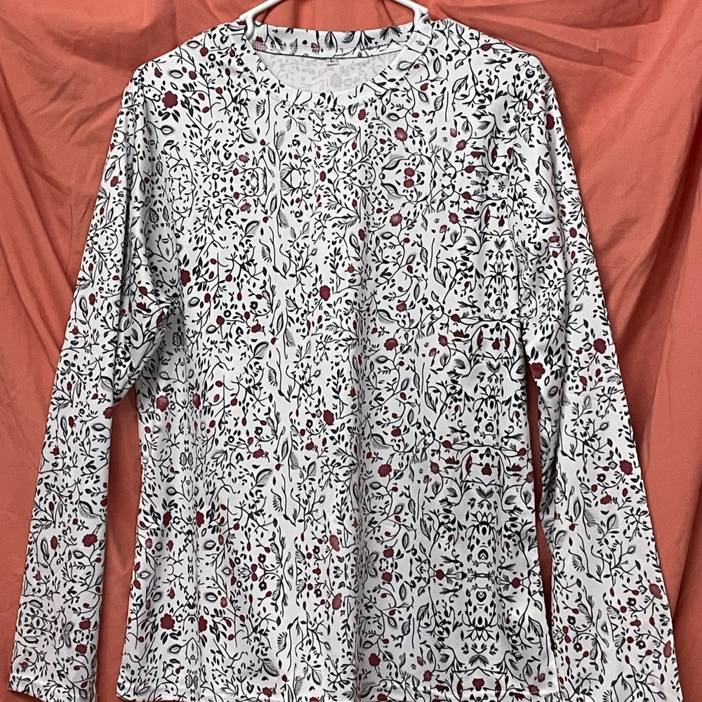 Floral Black and Red Patterned Long Sleeve Shirt